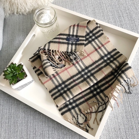 Burberry Accessories - BURBERRY Tan Nova Check Fringe Cashmere ScarfNWOT